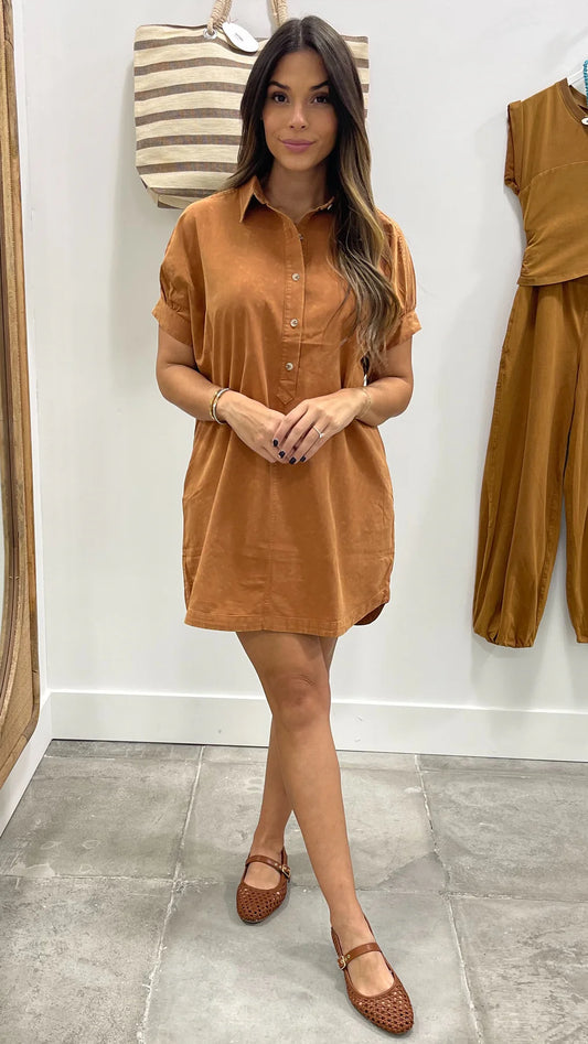 Harper | Brown Mini Shirt Dress